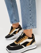 Adidași Negri pe Platformă cu Inserții Metalice Stovia