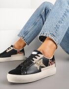  Adidași Negri pe Talpă Groasă Decorați cu Sclipici Felthara