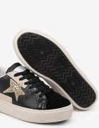  Adidași Negri pe Talpă Groasă Decorați cu Sclipici Felthara