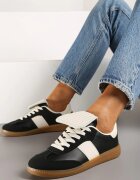  Adidași Negri pe talpă plată cu limbă răsfrântă Felilora