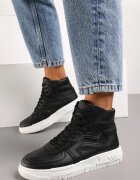  Adidași negri plați cu șireturi cu guler înalt Targia