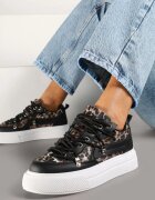  Adidași Negru-Alb cu imprimeu leopard Calidi