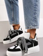 Adidași Negru-Alb cu Talpă Groasă și Șireturi Decorative Edidda