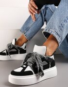  Adidași Negru-Alb cu Talpă Groasă și Șireturi Decorative Edidda