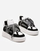 Adidași Negru-Alb cu Talpă Groasă și Șireturi Decorative Edidda