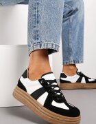  Adidași Negru-Alb pe Platformă Joasă cu Inserții Textile Xeonbia
