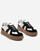  Adidași Negru-Alb pe Platformă Joasă cu Inserții Textile Xeonbia