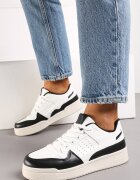  Adidași Negru-Alb sub gleznă pe talpă plată cu șireturi Virehana