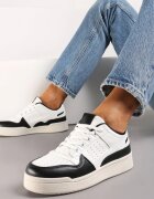  Adidași Negru-Alb sub gleznă pe talpă plată cu șireturi Virehana
