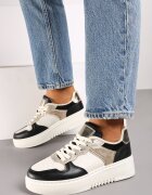 Adidași Negru-Bej pe Talpă Groasă cu Inserție Metalică Miathra
