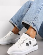  Adidași Plati Albi-Negri cu Steluțe și Inserții Metalice Jalelia