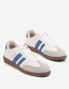  Adidași Plati Clasici Alb-Albastre cu Șireturi cu Vârf Decorativ și Curele Timaela