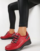  Adidași Roșii cu pană joasă cu inscripții decorative și brant din piele Drilvia
