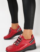  Adidași Roșii cu pană joasă cu inscripții decorative și brant din piele Drilvia