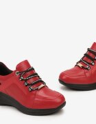  Adidași Roșii cu pană joasă cu inscripții decorative și brant din piele Drilvia