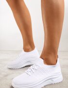  Adidași sport albi slip-on cu parte superioară elastică și inserție decorativă pe talpă Moonsara
