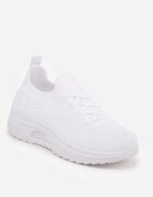  Adidași sport albi slip-on cu parte superioară elastică și inserție decorativă pe talpă Moonsara