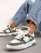  Adidași Verde-Albi Clasici Cu șireturi pe Talpă Plată cu Inserție Transparentă Famarie