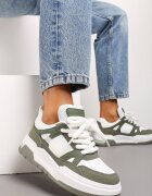  Adidași Verde-Albi Clasici Cu șireturi pe Talpă Plată cu Inserție Transparentă Famarie