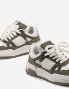  Adidași Verde-Albi Clasici Cu șireturi pe Talpă Plată cu Inserție Transparentă Famarie