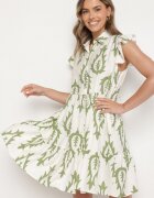 ainuosi Rochie Verde Evazată croi cămașă cu in și viscoză Folarane