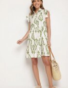 ainuosi Rochie Verde Evazată croi cămașă cu in și viscoză Folarane