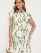 ainuosi Rochie Verde Evazată croi cămașă cu in și viscoză Folarane