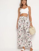 airisa Pantaloni Alb-Roz din Bumbac stil Boho cu picioare largi și elastic în talie Jelvia
