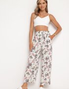 airisa Pantaloni Alb-Roz din Bumbac stil Boho cu picioare largi și elastic în talie Jelvia