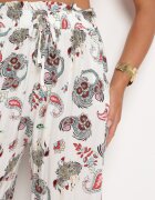 airisa Pantaloni Alb-Roz din Bumbac stil Boho cu picioare largi și elastic în talie Jelvia