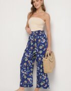 airisa Pantaloni Albaștri din Bumbac în Stil Boho cu Crăci Largi și Bandă Elastică în Talie Jelvia