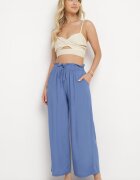 airisa Pantaloni Albaștri din Bumbac Largi Palazzo cu Talie Înaltă și Elastic în Talie Nellsie