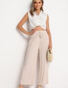 airisa Pantaloni Bej din Bumbac Croi Culotte cu Talie Înaltă Finisați cu Elastic în Talie Eviorias