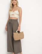 airisa Pantaloni Largi din Bumbac Verde închis cu elastic în talie și talie înaltă Besea