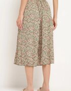 airisa Pantaloni Largi Evazați Verde-Roz din Material Plisat cu Elastic și Curea în Talie Hurefia