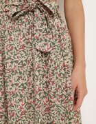 airisa Pantaloni Largi Evazați Verde-Roz din Material Plisat cu Elastic și Curea în Talie Hurefia