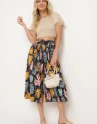 airisa Pantaloni Largi Negru-Galben cu talie înaltă din bumbac și cu elastic în talie Opefia