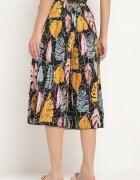 airisa Pantaloni Largi Negru-Galben cu talie înaltă din bumbac și cu elastic în talie Opefia