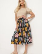 airisa Pantaloni Largi Negru-Galben cu talie înaltă din bumbac și cu elastic în talie Opefia