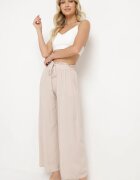 airisa Pantaloni largi Palazzo din bumbac bej deschis cu talie înaltă și elastic în talie Nellsie