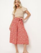 airisa Pantaloni Largi Roșii Tip Suedez Din Material Plisat Cu Elastic și Curea în Talie Hurefia