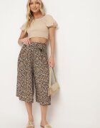 airisa Pantaloni Negru-Bej Largi Tip Szwedy din Material Plisat cu Elastic și Curea în Talie Hurefia