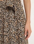 airisa Pantaloni Negru-Bej Largi Tip Szwedy din Material Plisat cu Elastic și Curea în Talie Hurefia