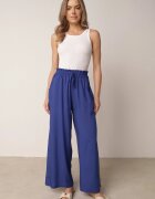 airisa Pantaloni Palazzo bleumarin largi de bumbac cu talie înaltă și elastic în talie Nelonia