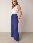 airisa Pantaloni Palazzo bleumarin largi de bumbac cu talie înaltă și elastic în talie Nelonia