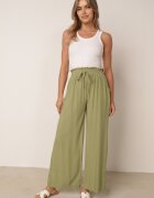 airisa Pantaloni Palazzo Largi din bumbac Verde deschis cu talie înaltă și bandă elastică în talie Nelonia