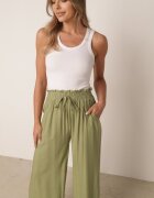 airisa Pantaloni Palazzo Largi din bumbac Verde deschis cu talie înaltă și bandă elastică în talie Nelonia