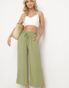 airisa Pantaloni Palazzo Verzi din Bumbac Ample cu Talie Înaltă și Elastic în Talie Nellsie