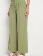 airisa Pantaloni Palazzo Verzi din Bumbac Ample cu Talie Înaltă și Elastic în Talie Nellsie