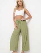 airisa Pantaloni Palazzo Verzi din Bumbac Ample cu Talie Înaltă și Elastic în Talie Nellsie